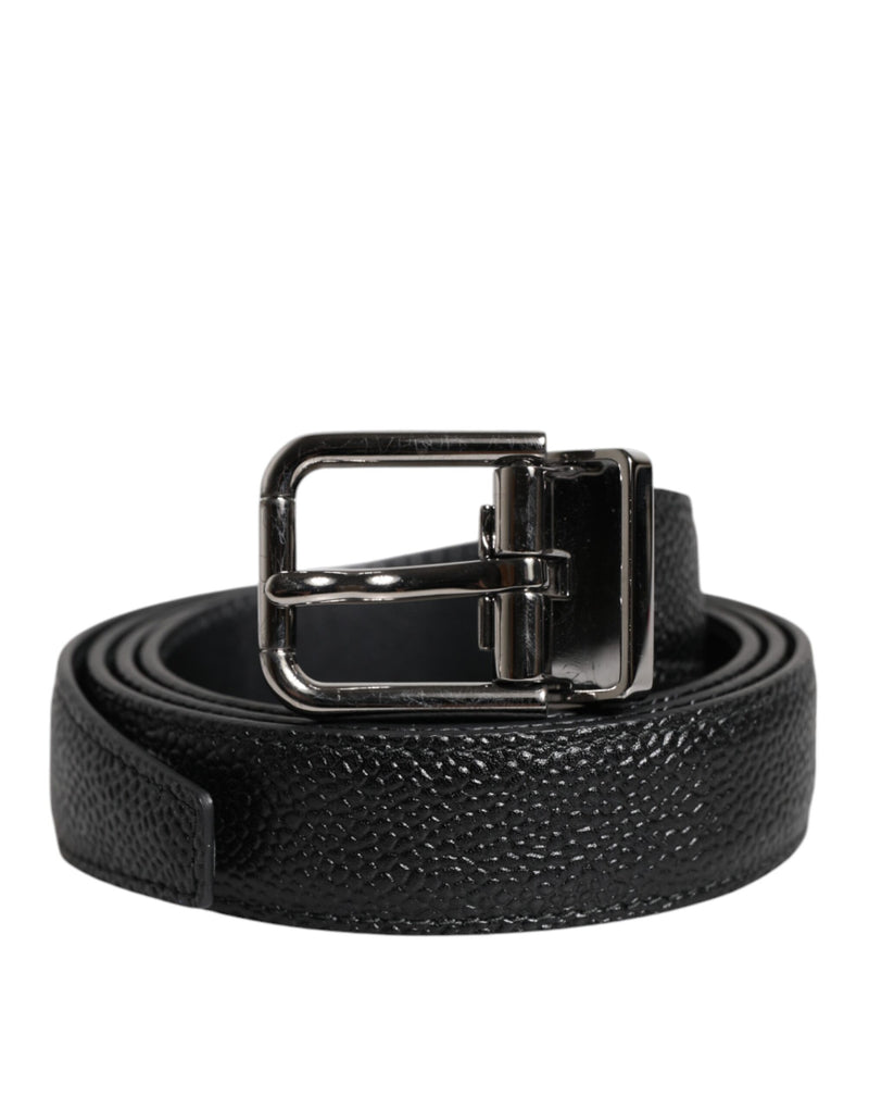 Black Calf Leather Classic Metal Buckle Belt-Dolce & Gabbana-LabelTerrace.com