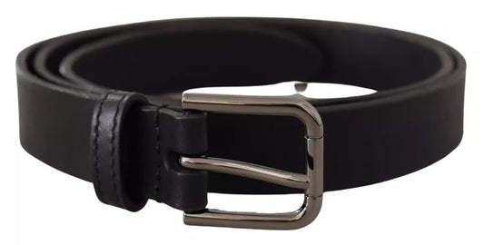 Black Calf Leather Classic Metal Logo Buckle Belt-Dolce & Gabbana-LabelTerrace.com
