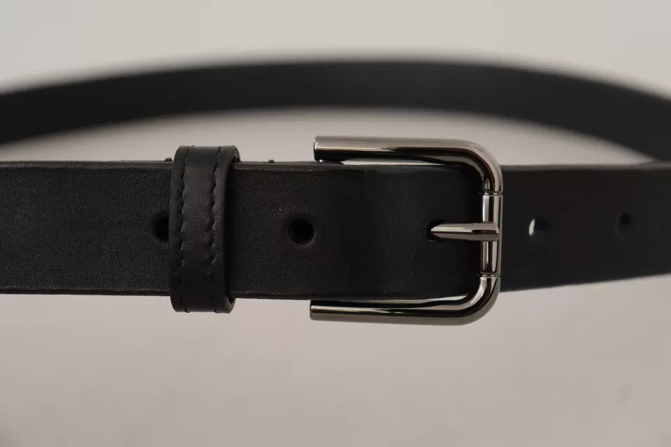 Black Calf Leather Classic Metal Logo Buckle Belt-Dolce & Gabbana-LabelTerrace.com