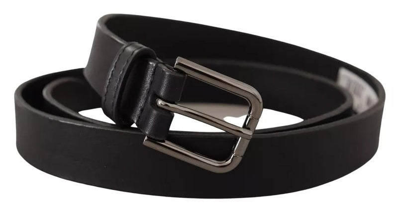 Black Calf Leather Classic Metal Logo Buckle Belt-Dolce & Gabbana-LabelTerrace.com