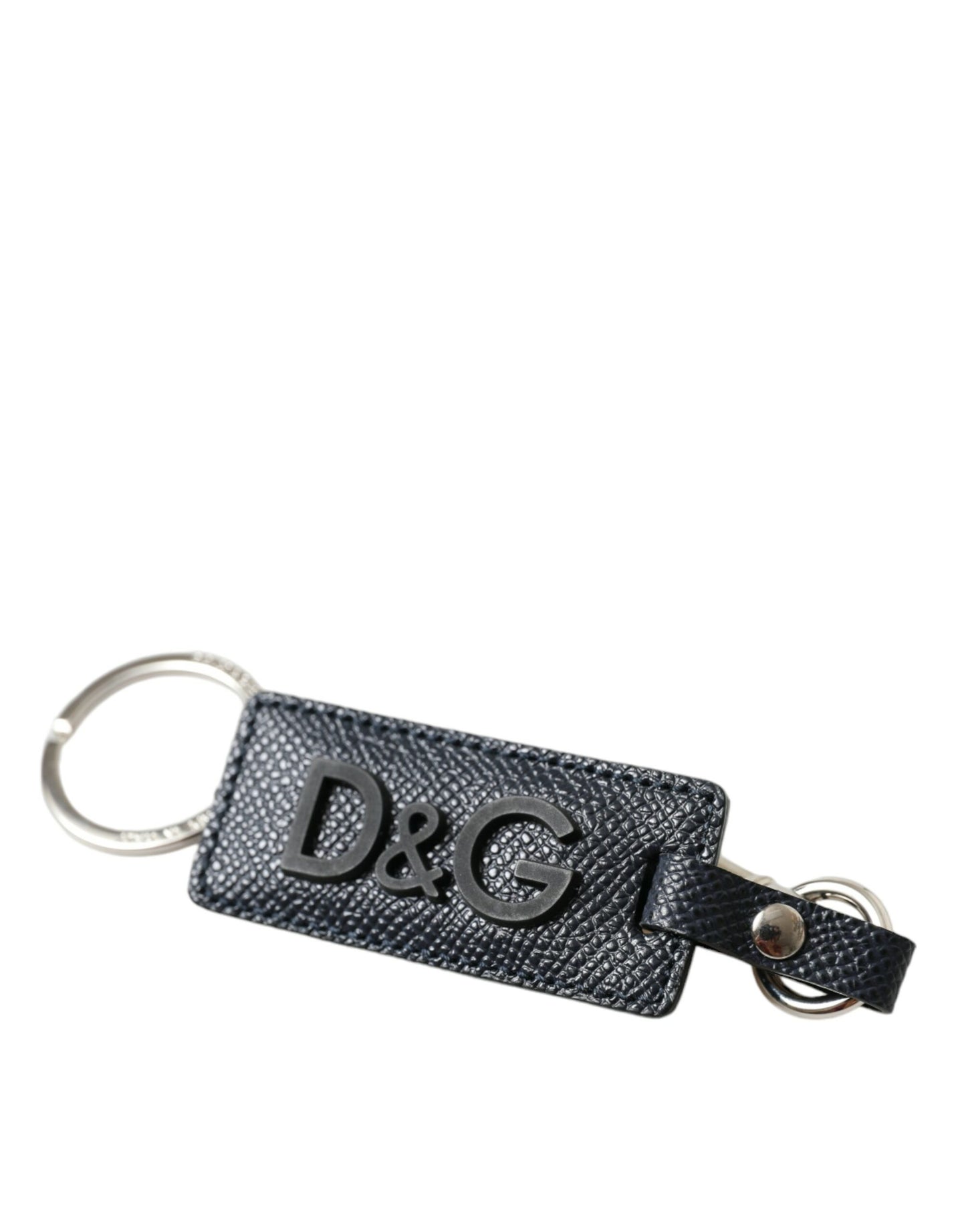 Black Calf Leather DG Logo Silver Brass Keyring Keychain-Dolce & Gabbana-LabelTerrace.com