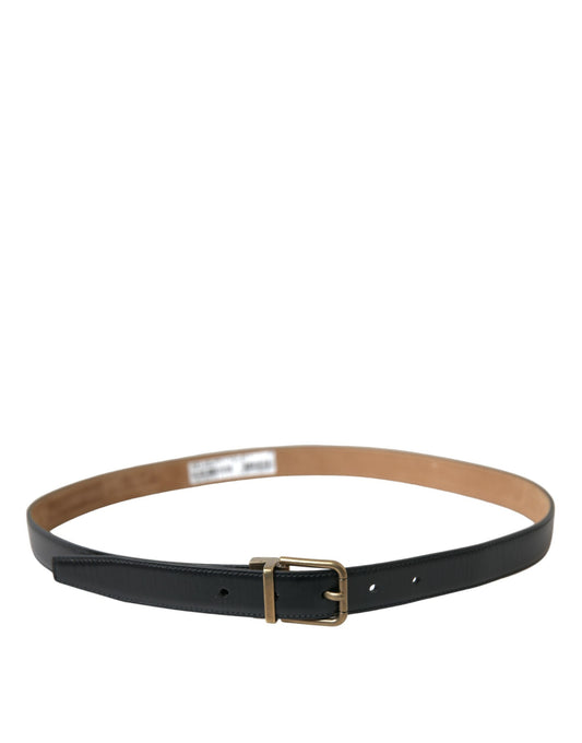 Black Calf Leather Gold Metal Buckle Belt-Dolce & Gabbana-LabelTerrace.com