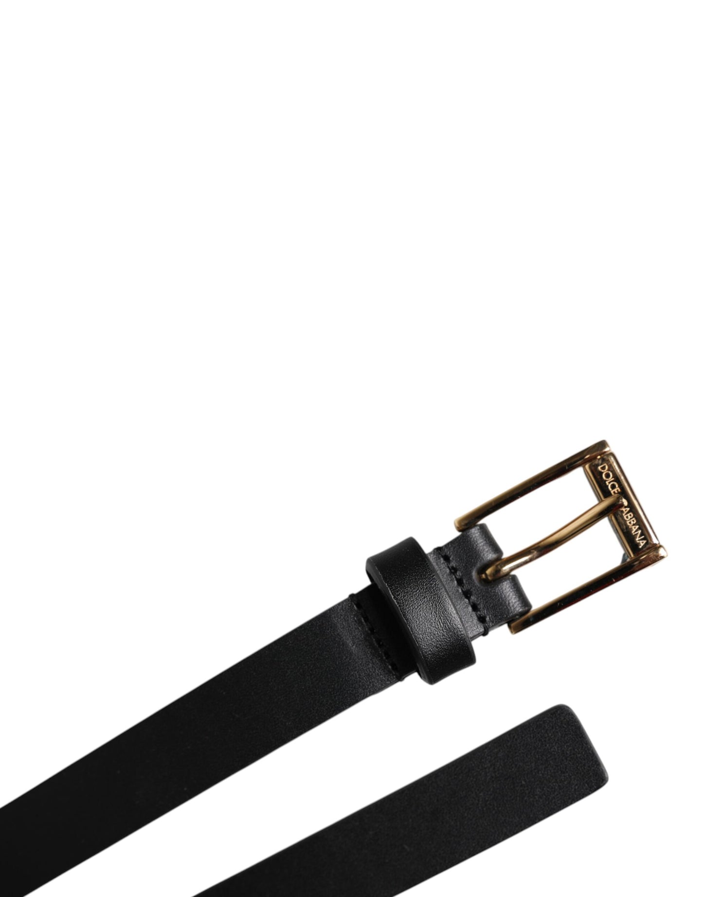 Black Calf Leather Gold Metal Buckle Belt-Dolce & Gabbana-LabelTerrace.com
