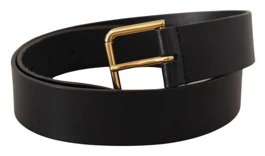 Black Calf Leather Gold Tone Logo Metal Buckle Belt-Dolce & Gabbana-LabelTerrace.com