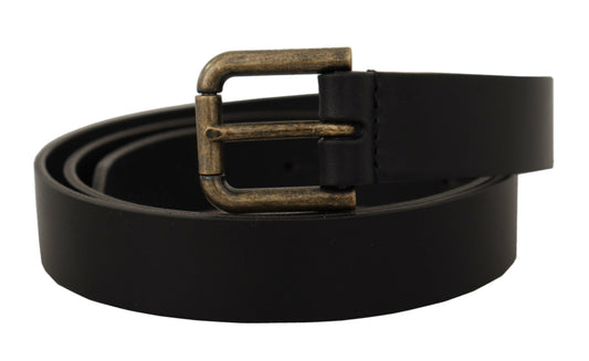Black Calf Leather Logo Brass Metal Buckle Belt-Dolce & Gabbana-LabelTerrace.com