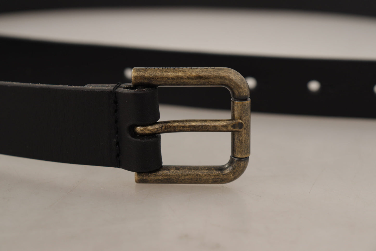 Black Calf Leather Logo Brass Metal Buckle Belt-Dolce & Gabbana-LabelTerrace.com