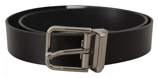 Black Calf Leather Logo Engraved Metal Buckle Belt-Dolce & Gabbana-LabelTerrace.com