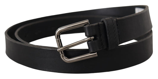 Black Calf Leather Logo Engraved Metal Buckle Belt-Dolce & Gabbana-LabelTerrace.com