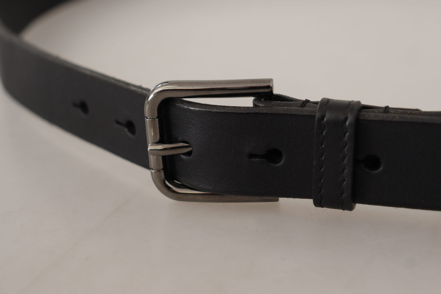 Black Calf Leather Logo Engraved Metal Buckle Belt-Dolce & Gabbana-LabelTerrace.com