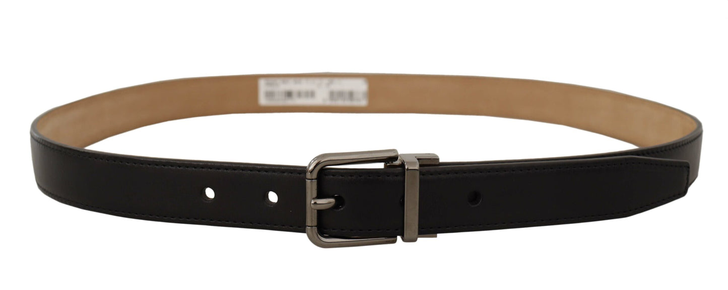 Black Calf Leather Logo Engraved Metal Buckle Belt-Dolce & Gabbana-LabelTerrace.com