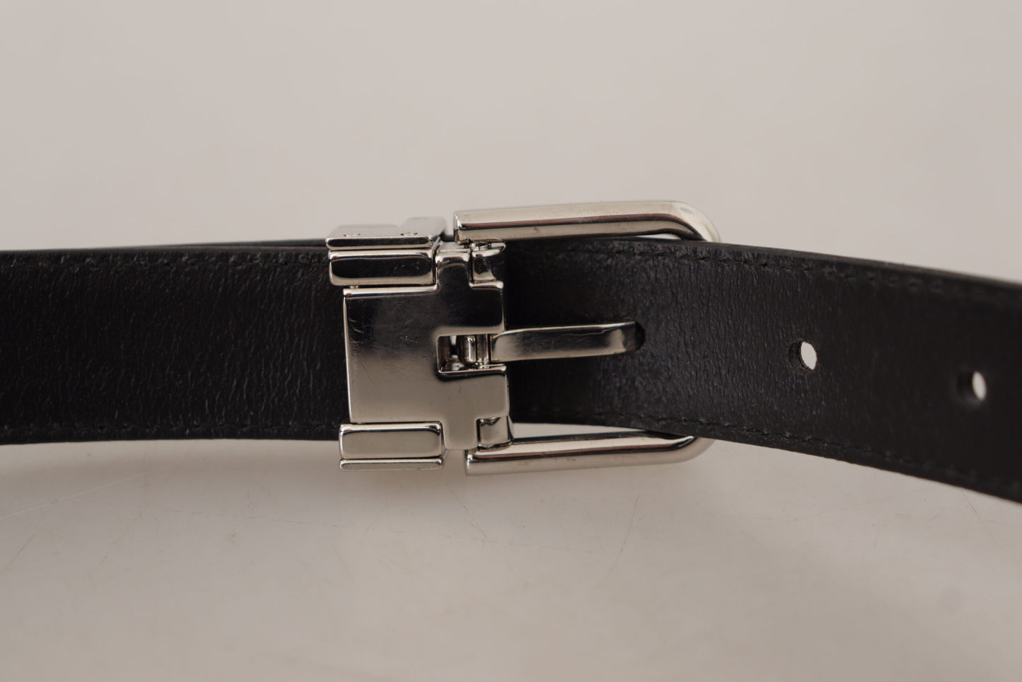 Black Calf Leather Logo Engraved Metal Buckle Belt-Dolce & Gabbana-LabelTerrace.com