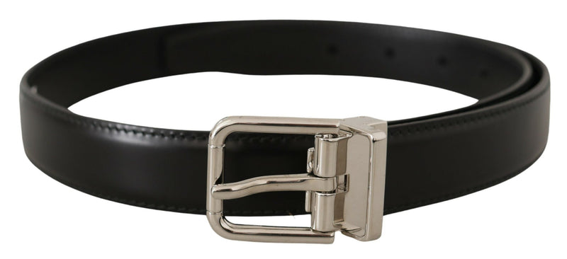 Black Calf Leather Logo Engraved Metal Buckle Belt-Dolce & Gabbana-LabelTerrace.com
