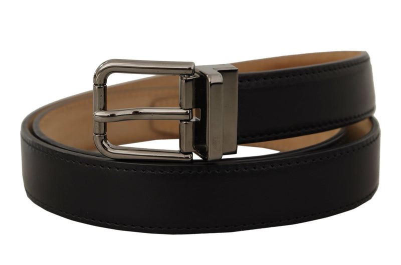 Black Calf Leather Logo Engraved Metal Buckle Belt-Dolce & Gabbana-LabelTerrace.com