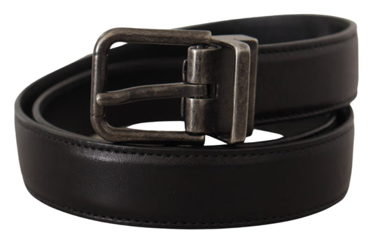 Black Calf Leather Logo Metal Buckle Belt-Dolce & Gabbana-LabelTerrace.com