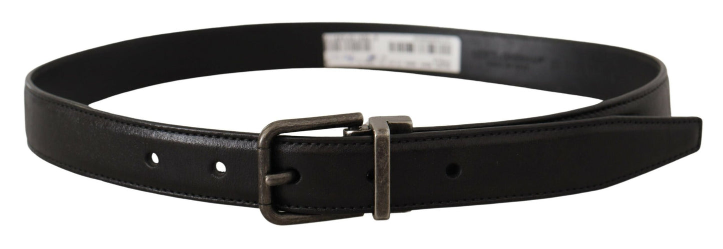 Black Calf Leather Logo Metal Buckle Belt-Dolce & Gabbana-LabelTerrace.com