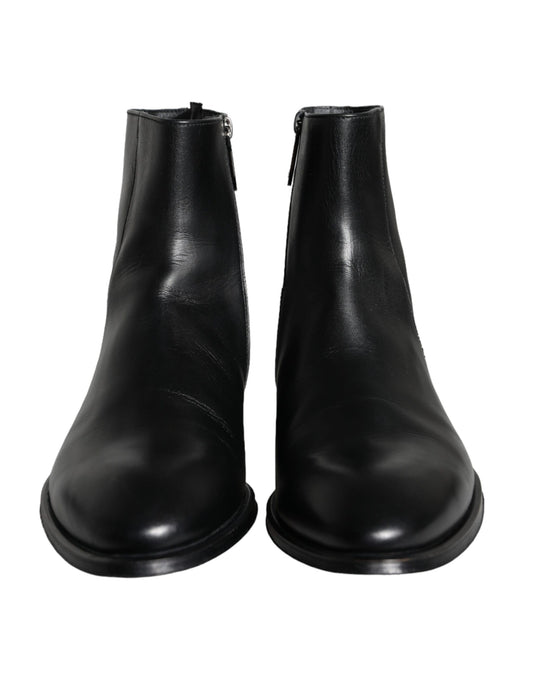 Black Calf Leather Men Ankle Boots Men Shoes-Dolce & Gabbana-LabelTerrace.com