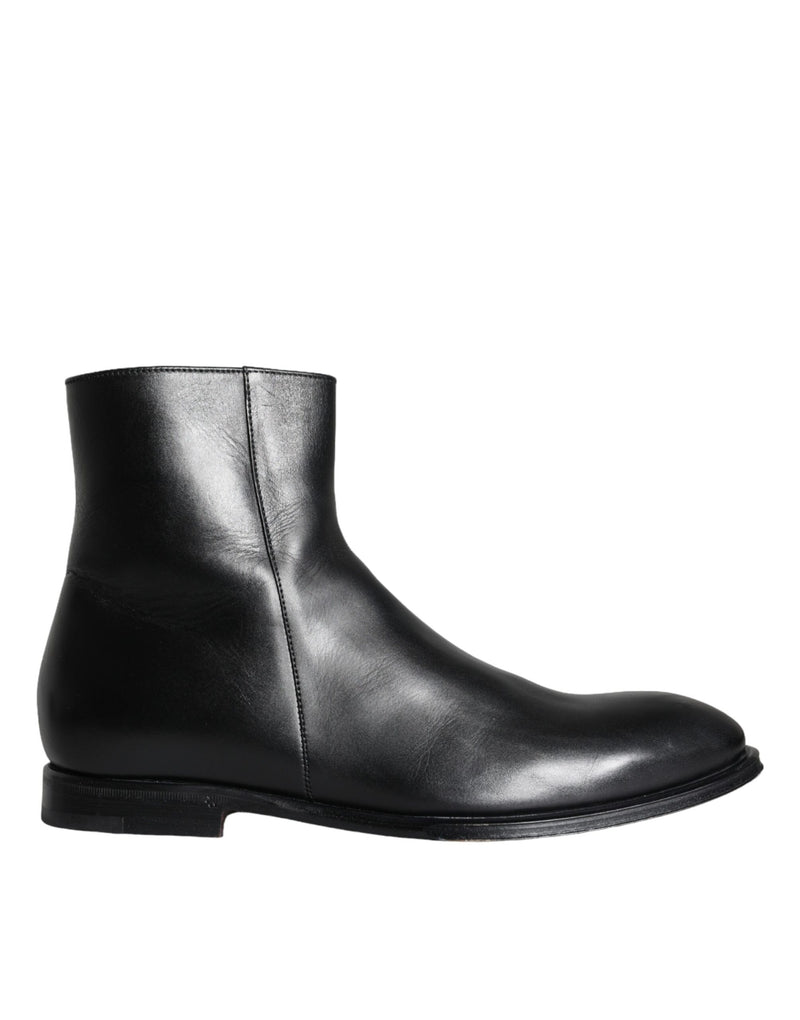 Black Calf Leather Men Ankle Boots Men Shoes-Dolce & Gabbana-LabelTerrace.com