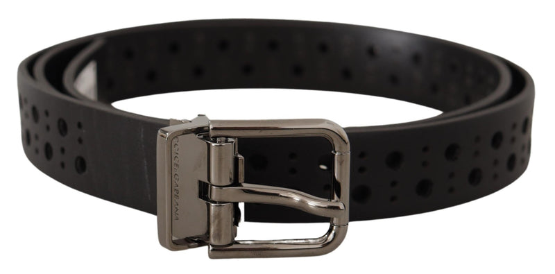 Black Calf Leather Perforated Metal Buckle Belt-Dolce & Gabbana-LabelTerrace.com
