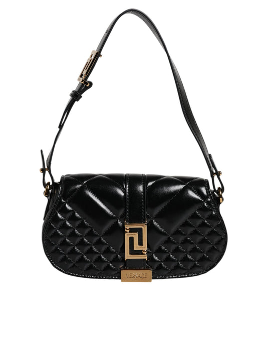 Black Calf Leather Quilted Shoulder Strap Bag-Versace-LabelTerrace.com
