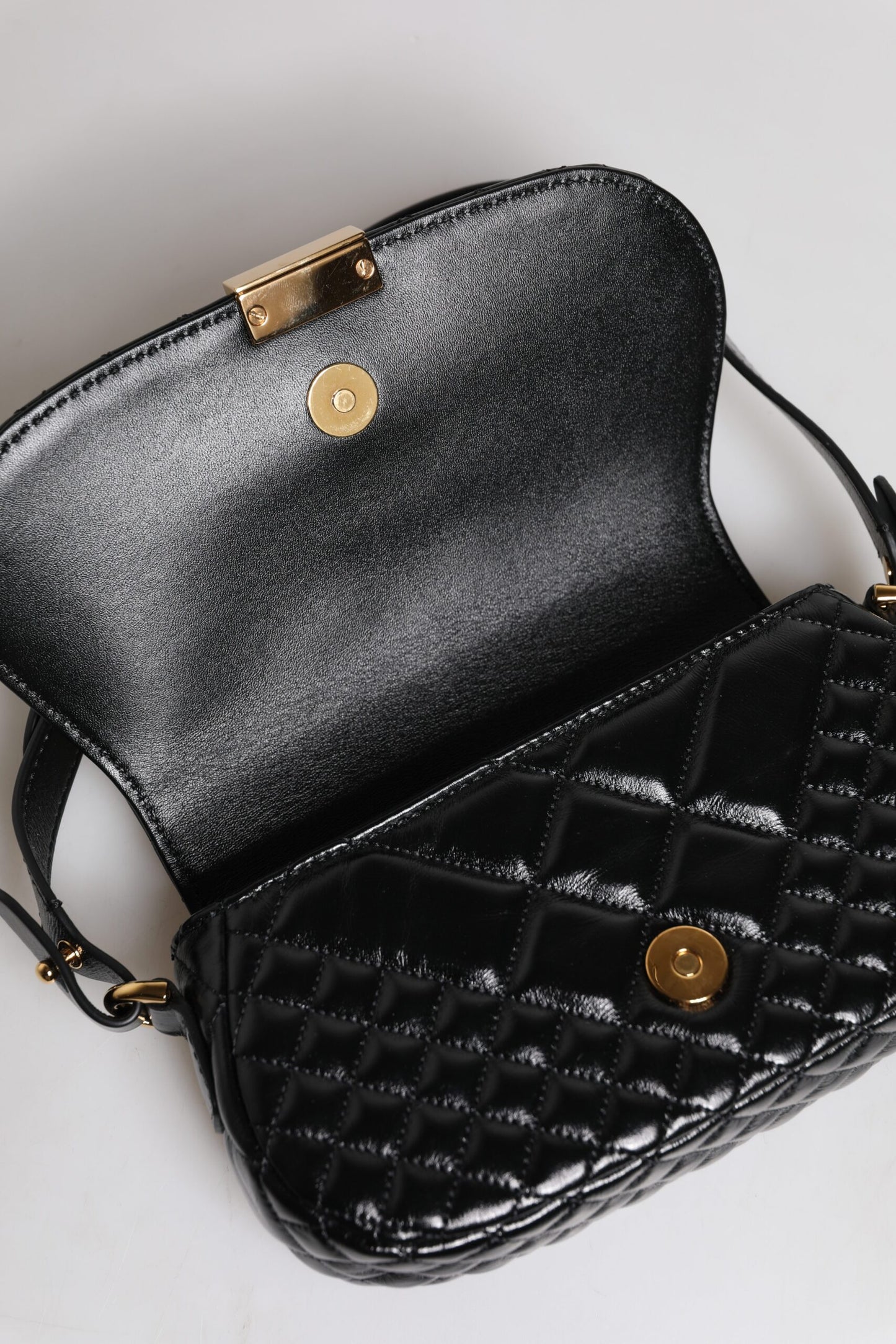 Black Calf Leather Quilted Shoulder Strap Bag-Versace-LabelTerrace.com