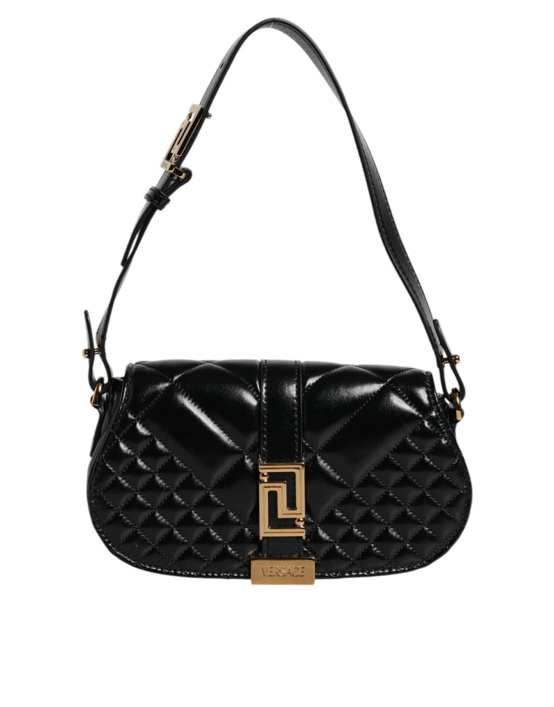 Black Calf Leather Quilted Shoulder Strap Bag-Versace-LabelTerrace.com