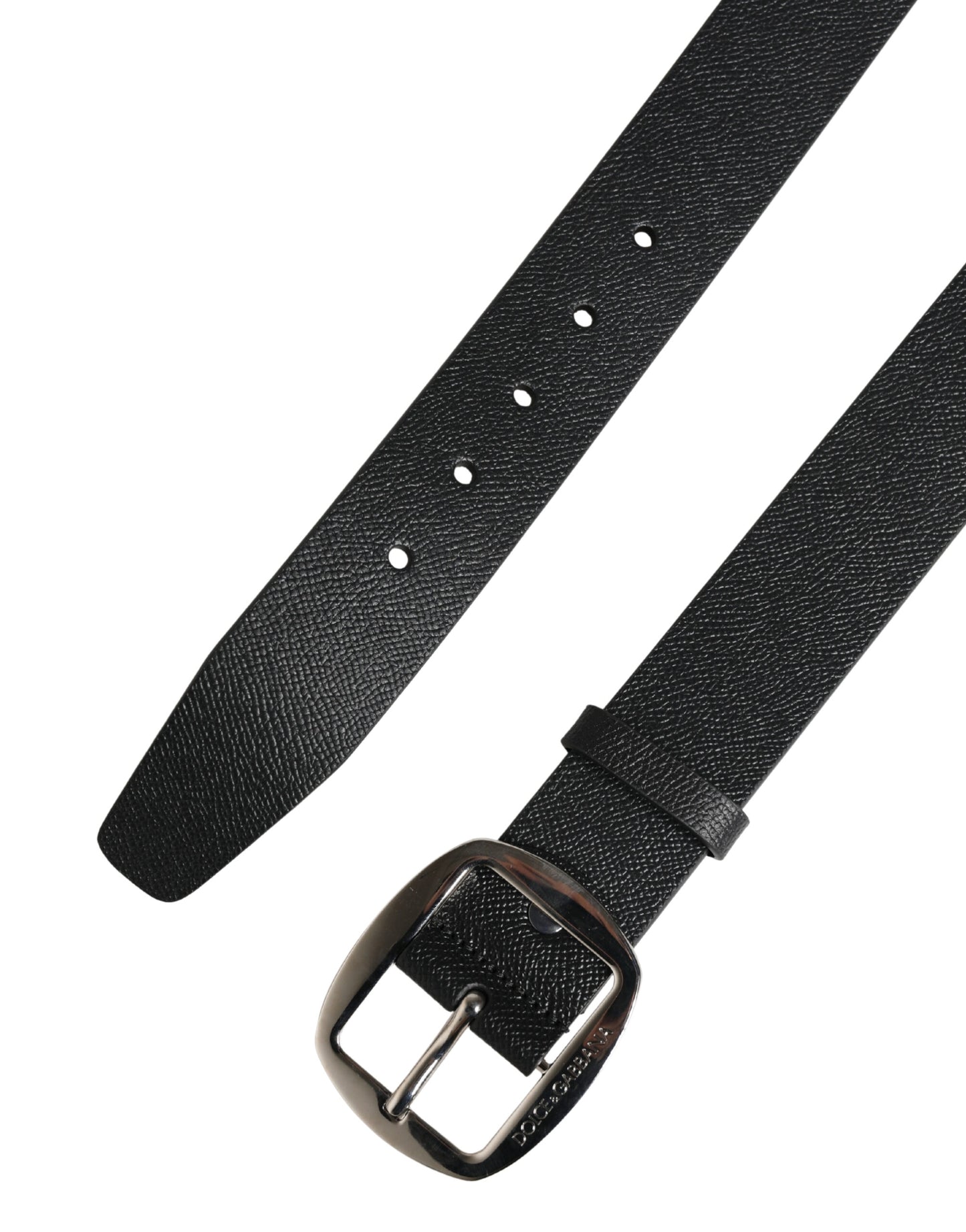 Black Calf Leather Silver Metal Buckle Belt