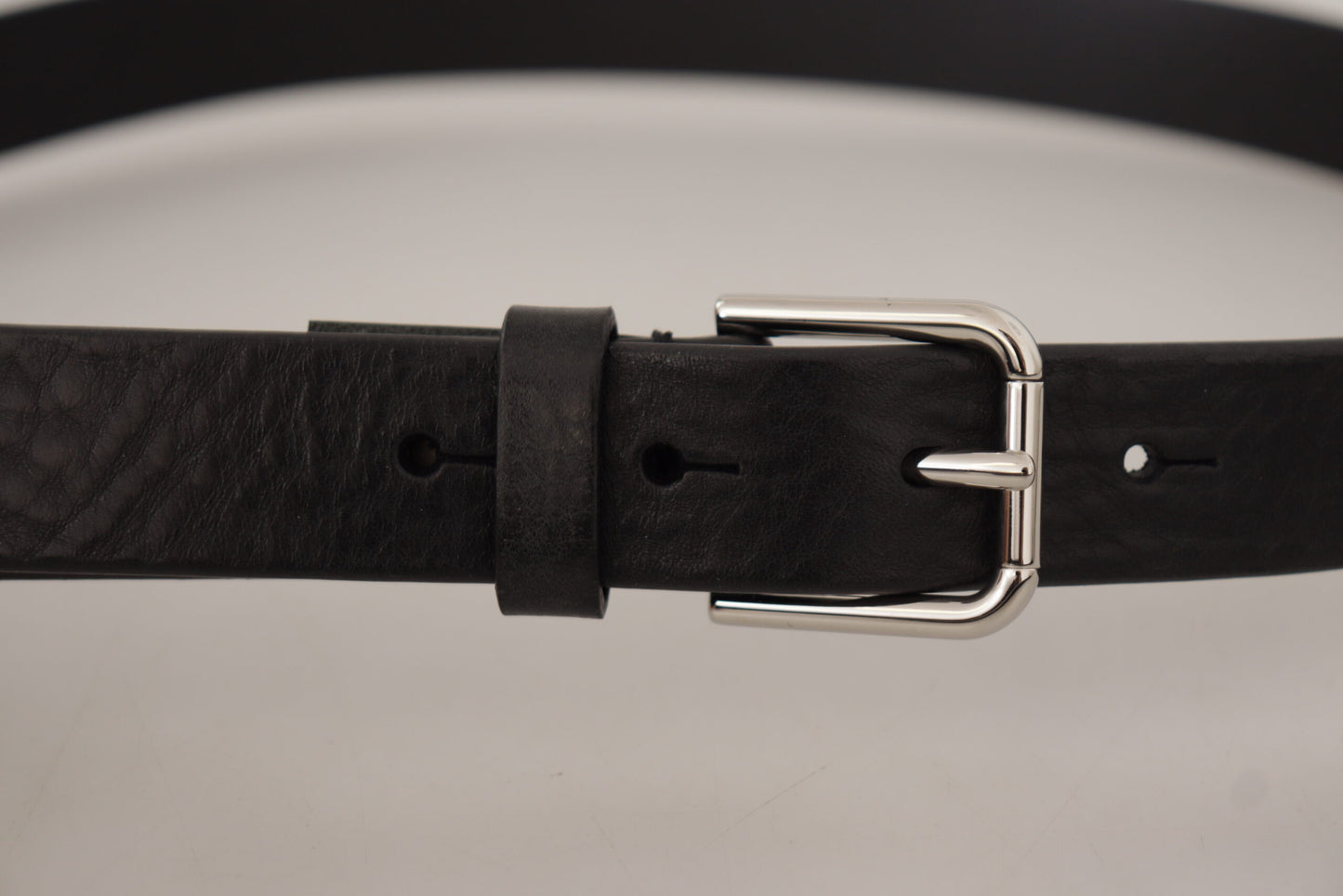 Black Calf Leather Silver Tone Logo Metal Buckle Belt-Dolce & Gabbana-LabelTerrace.com
