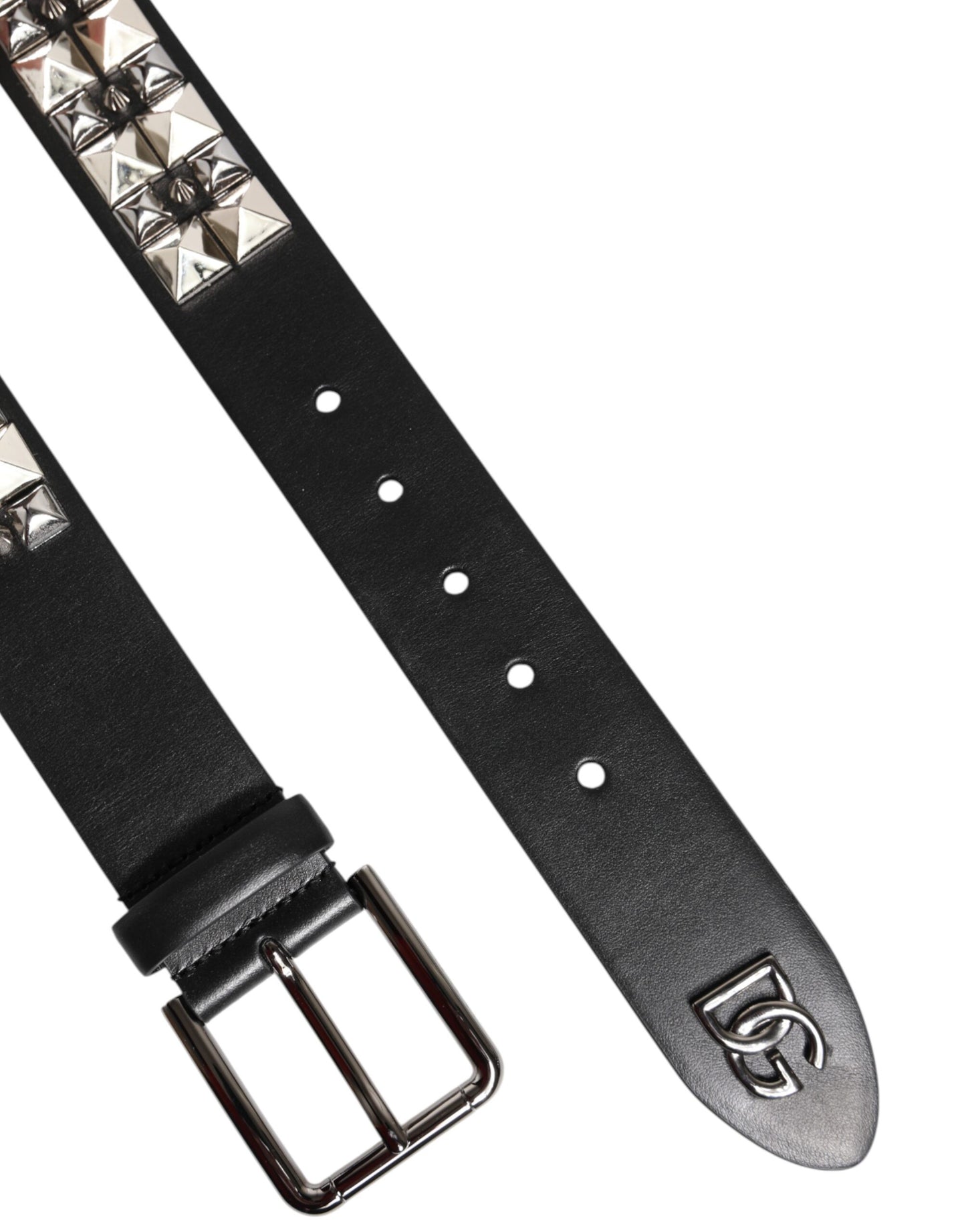 Black Calf Leather Studded Silver Buckle Belt-Dolce & Gabbana-LabelTerrace.com