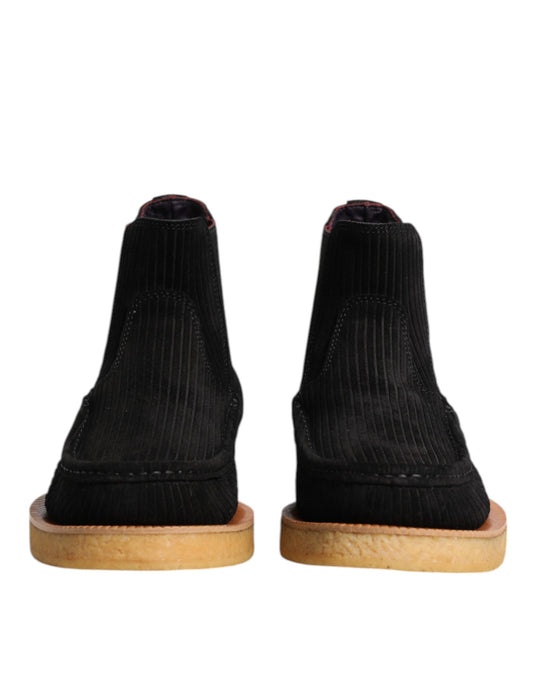 Black Calf Suede Slip On Ankle Boots Shoes-Dolce & Gabbana-LabelTerrace.com