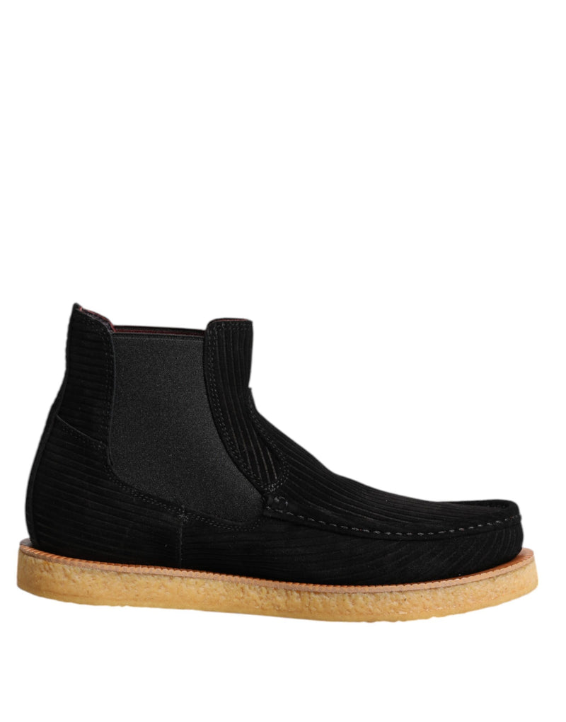 Black Calf Suede Slip On Ankle Boots Shoes-Dolce & Gabbana-LabelTerrace.com