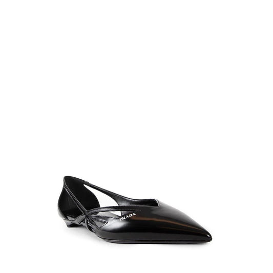 Brushed Leather Cut-Out Ballerina Flats-Prada-LabelTerrace.com