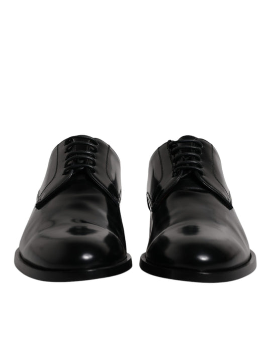 Black Calfskin Leather Derby Lace Up Formal Dress Shoes-Dolce & Gabbana-LabelTerrace.com