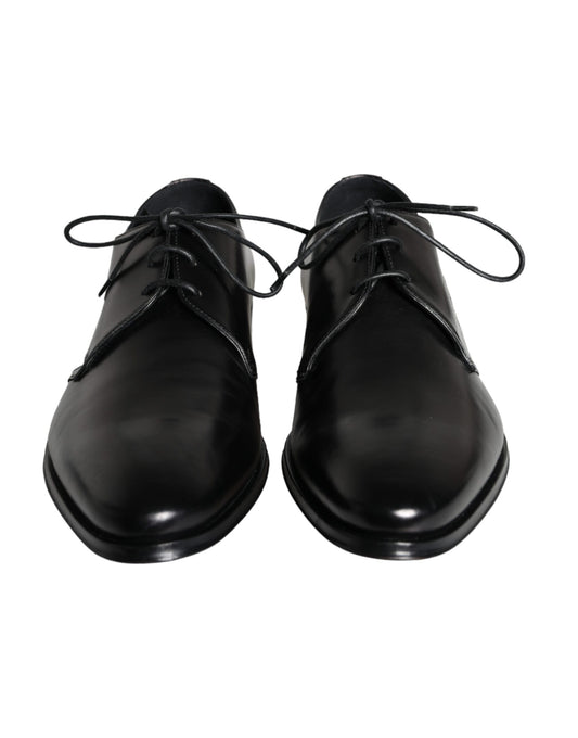 Black Calfskin Leather Derby Men Dress Shoes-Dolce & Gabbana-LabelTerrace.com