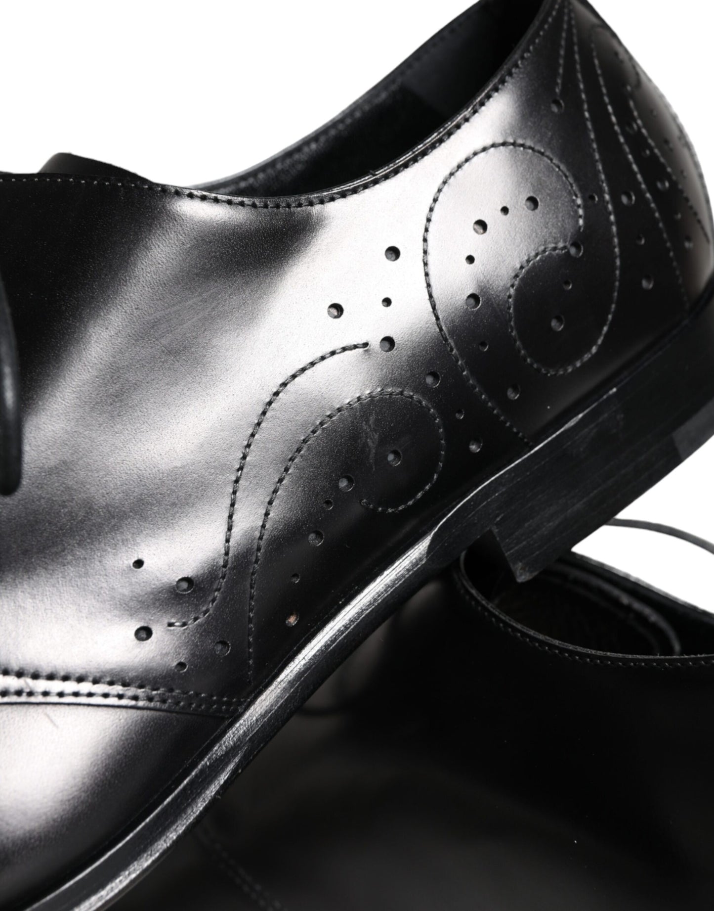 Black Calfskin Leather Derby Men Dress Shoes-Dolce & Gabbana-LabelTerrace.com