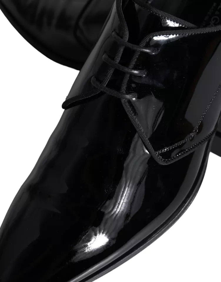 Black Calfskin Leather Derby Men Dress Shoes-Dolce & Gabbana-LabelTerrace.com
