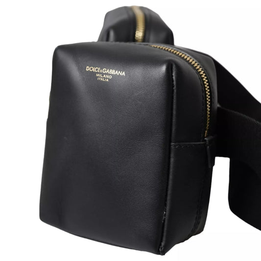 Black Calfskin Leather Double Waist Belt Fanny Pack Bag-Dolce & Gabbana-LabelTerrace.com