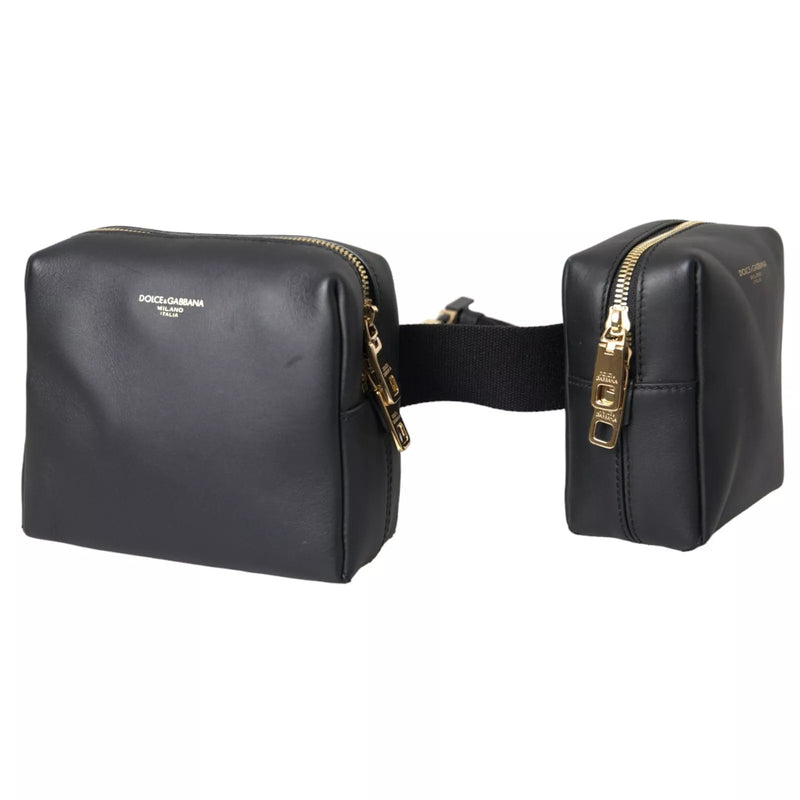 Black Calfskin Leather Double Waist Belt Fanny Pack Bag-Dolce & Gabbana-LabelTerrace.com