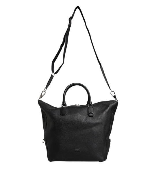Black Calfskin Leather Hand Shoulder Duffle Bag-Dolce & Gabbana-LabelTerrace.com
