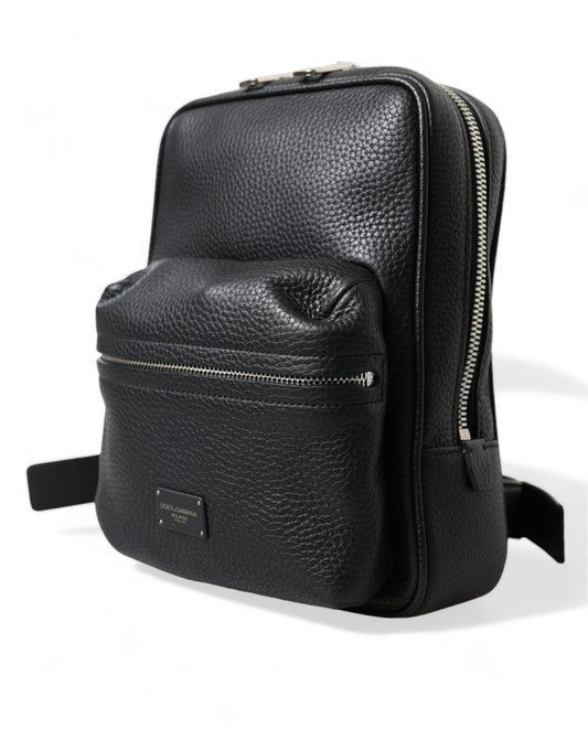 Black Calfskin Leather Logo Palermo Backpack Bag-Dolce & Gabbana-LabelTerrace.com