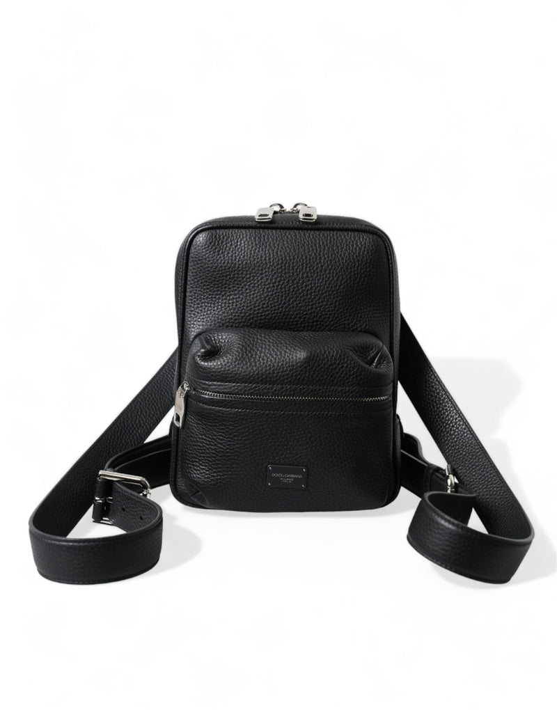 Black Calfskin Leather Logo Palermo Backpack Bag-Dolce & Gabbana-LabelTerrace.com