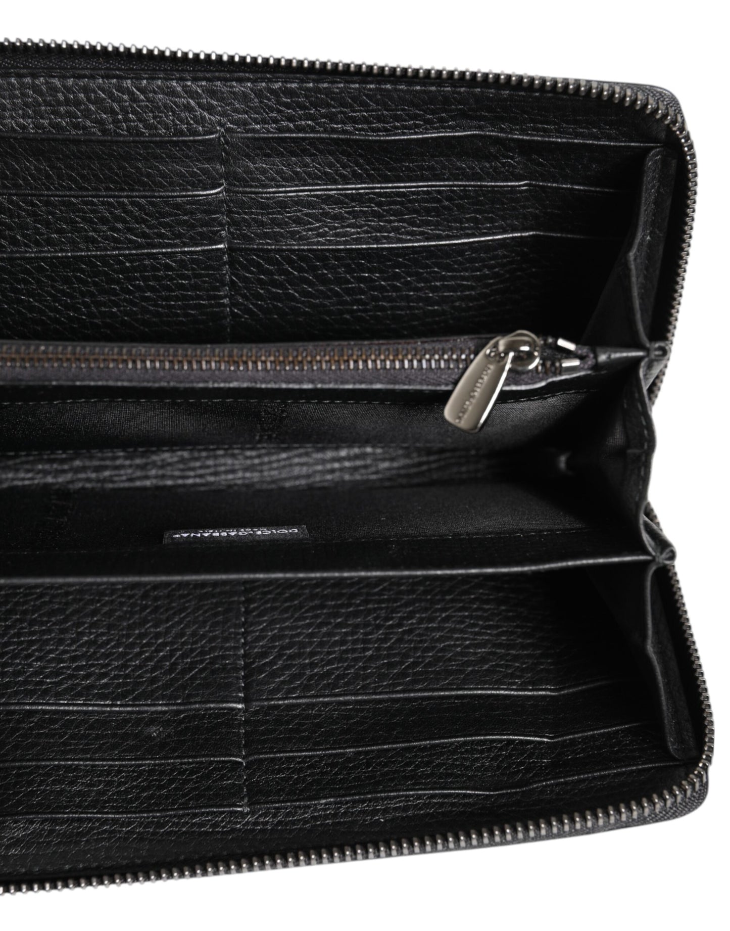 Black Calfskin Leather Logo Zip Around Continental Wallet-Dolce & Gabbana-LabelTerrace.com