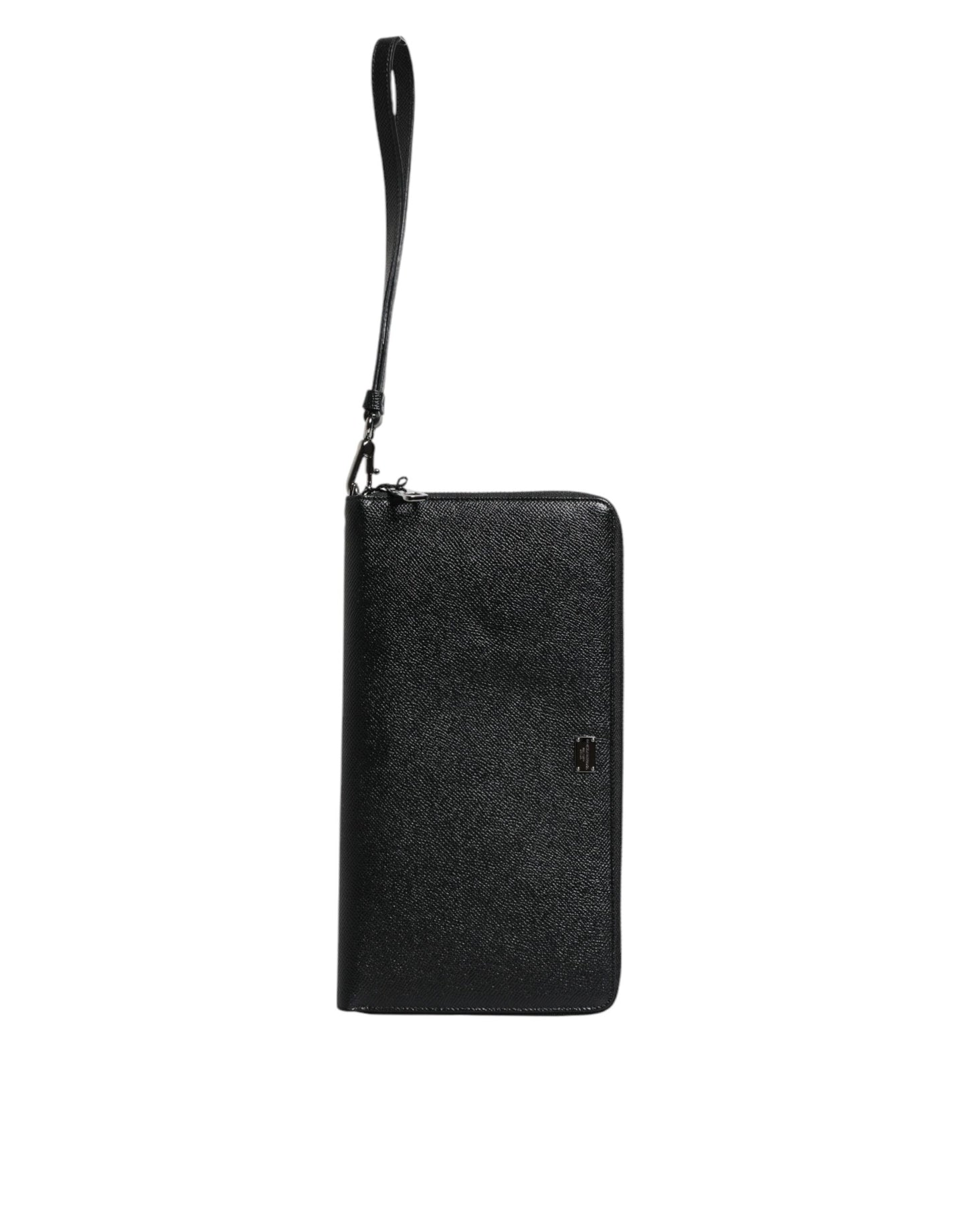 Black Calfskin Leather Logo Zip Around Continental Wallet-Dolce & Gabbana-LabelTerrace.com