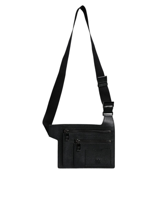 Black Calfskin Leather Messenger Crossbody Bag-Dolce & Gabbana-LabelTerrace.com