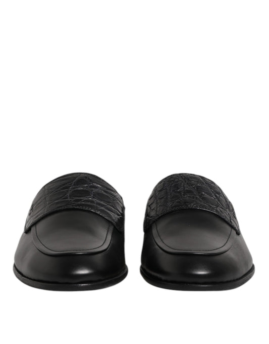 Black Calfskin Leather Slip On Loafers Shoes-Dolce & Gabbana-LabelTerrace.com