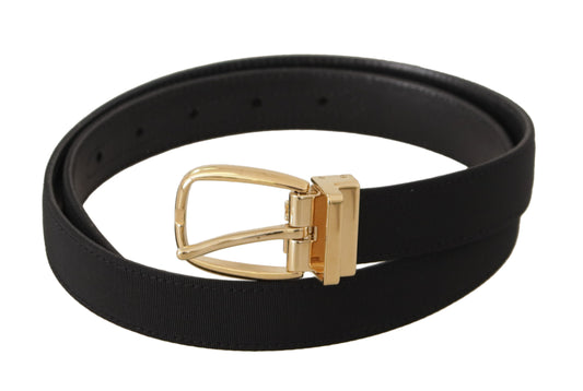 Black Canvas Leather Gold Metal Buckle Belt-Dolce & Gabbana-LabelTerrace.com