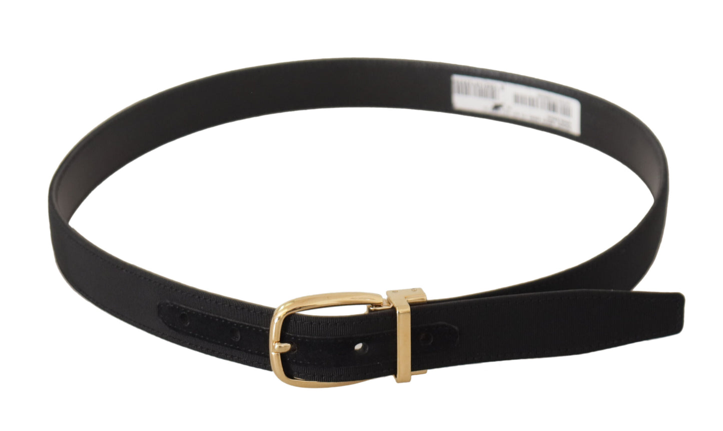 Black Canvas Leather Gold Metal Buckle Belt-Dolce & Gabbana-LabelTerrace.com