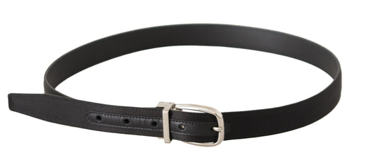 Black Canvas Leather Silver Logo Metal Buckle Belt-Dolce & Gabbana-LabelTerrace.com