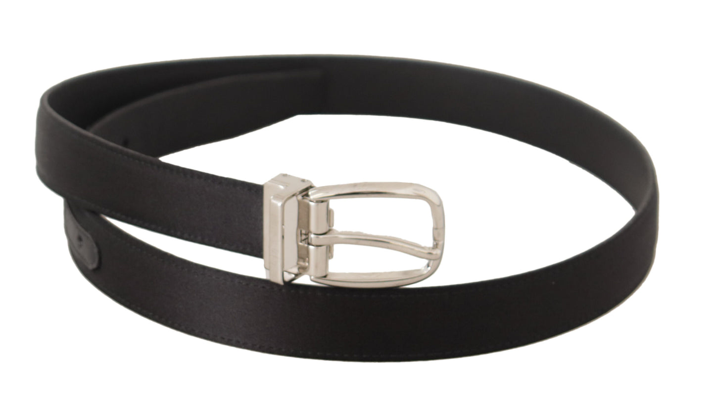 Black Canvas Leather Silver Logo Metal Buckle Belt-Dolce & Gabbana-LabelTerrace.com