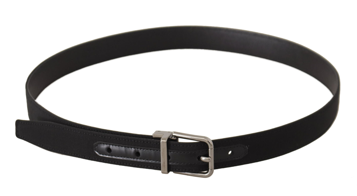 Black Canvas Leather Silver Metal Buckle Belt-Dolce & Gabbana-LabelTerrace.com