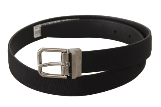 Black Canvas Leather Silver Tone Metal Buckle Belt-Dolce & Gabbana-LabelTerrace.com